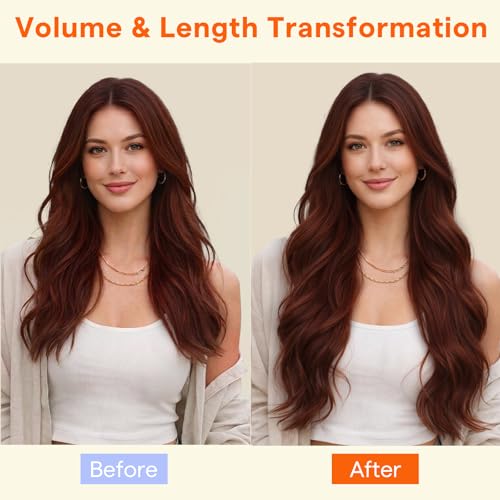 Image of Full Shine Butterfly Weft Human Hair Extensions 24 Inch Cinnamon Copper | 5Pcs Double Layer Weft, 100g Long Hair Extension Look, Vacation Style, Thin Hair Transformation, Micro Beads Installation