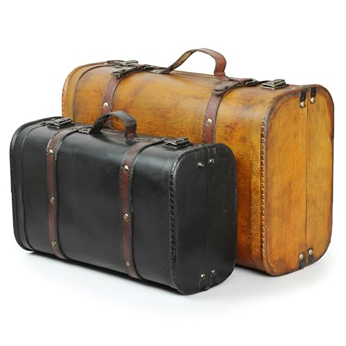 Vintiquewise Vintage Keepsake Trunk & Suitcase Set of 2 Decorative Storage Chest Vintage Style Luggage Memory & Bridal Trunk Vintage Storage Box