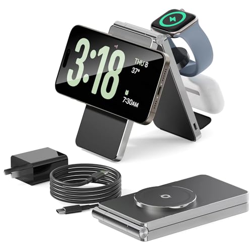 2024 Magnetic Wireless Mag-Safe Charger Stand,3 in 1 Night Stand Fast Charging Station with Clock for Apple i Phone 16 15 14 13 12 Pro Max Plus,Charging Pad for Apple Watch Series & Airpods 3 2 Pro