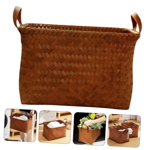 Cesta para ropa sucia tejida con asas café para juguetes 4