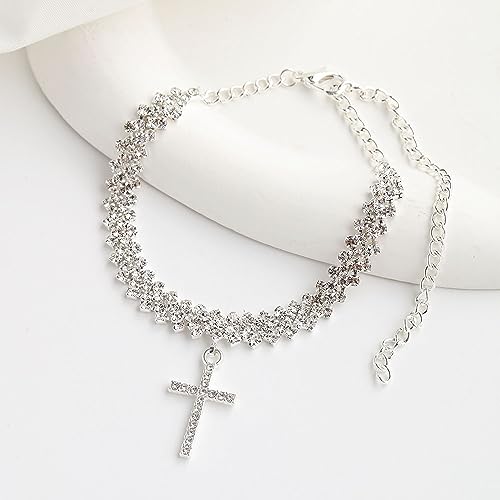 Image of Sora Tuki Ankle Bracelets for Women Waterproof Butterfly Heart Cross Anklets for Women Tennis Rhinestone Anklet Bracelet Large Plus Size Anklets Big Ankle Beach Summer Foot Jewelry