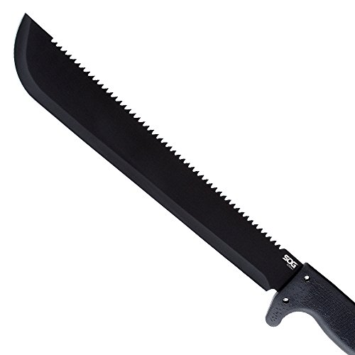 Sog Sogfari 13"" Machete Mc01-N - Hardcased Black Blade W/Saw Back, Rubber Handle, Nylon Sheath #TOP1