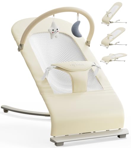 Image of 3-in-1 Portable Baby Bouncer & Rocker Chair for Newborn to Toddler - 4 Adjustable Recline Positions, Breathable Cotton Fabric, Natural Vibration, Supports Up to 33 lbs, Khaki