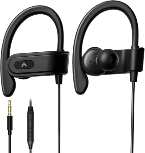 Avantree E171 Sports Earbuds Wired with Microphone, Sweatproof Wrap Around Earphones with Over Ear Hook, in Ear Running Headphones for Workout Exercise Gym Compatible with iPhone, Cell Phones