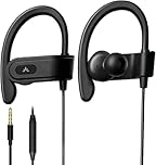 Avantree E171 - AUX 3.5mm Wired Earbuds with Microphone & in-Line Volume Control, Compatible with Traditional 3.5mm AUX Phones - Corded Headphones with Ear Hook for Running & Sports, Black
