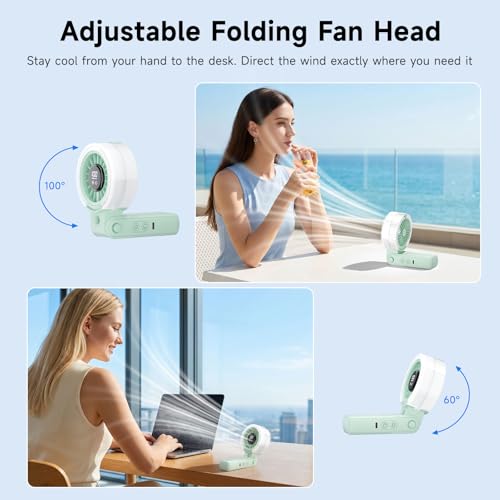 Image of HandFan 4000mAh Handheld Turbo Misting Fan, 100 levels Adjustable High Speed Mister Fan, Portable Spray Water Mist Fans, Foldable Mini Hand Fans for Summer Beach Travel Concerts Disney(Green)
