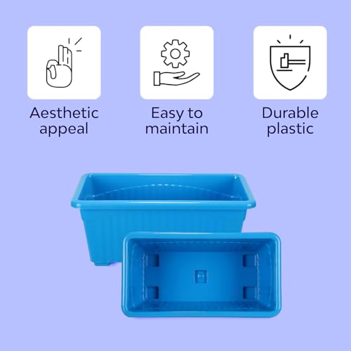 Image of NAYRA Plastic Window Planter - 14 Inch, Blue | Rectangular Planter for Home & Balcony Garden | Flower Pot for Home Plants and Gardens | Suitable for Home Gardening (Set of 2)
