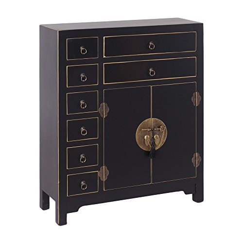 LOLAhome Cómoda de 8 cajones y 2 Puertas Oriental Negra de Madera para salón Sol Naciente