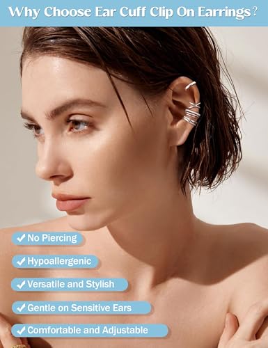 JeryWe 4 Pcs 925 Sterling Silver Ear Cuff for Women Non Piercing Adjustable Ear Cuff Earrings Clip On Cartilage Helix Wrap Ear Jewelry Set3