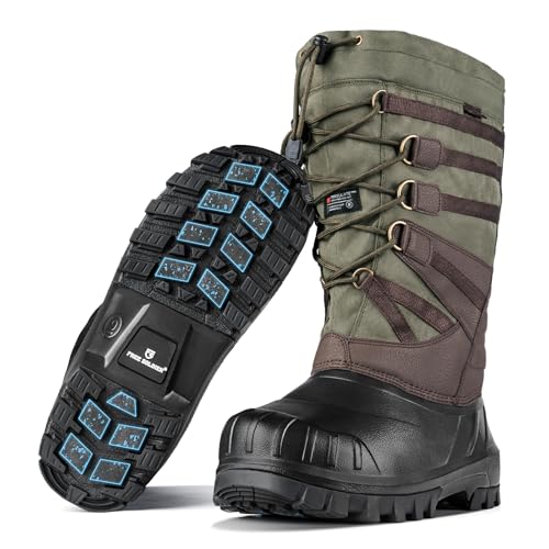 FREE SOLDIER Snow Boots for Men Waterproof Anti-slip 3M Lining Lightweight Tall Outdoor Warm Winter Work Boots (Green 11)