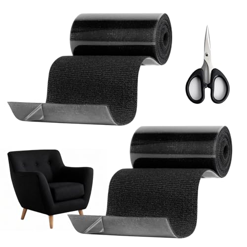 INQUIRLLY 2 Ruban Tissu Noir 10 X 200 Cm Bandes De RéParation En Tissu Rouleau De Ruban De RéParation Tissu Patch Autocollant Pour Les Doudounes, Les VêTements, La Toile Et Autres MatéRiaux En Tissus