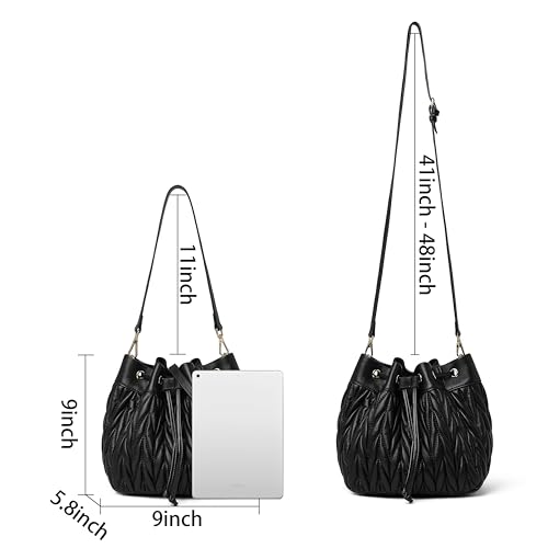 DORIS&JACKY Lambskin Drawstring Bucket Purse For Women Designer Leather Quilted Shoulder Handbags With Two Straps3