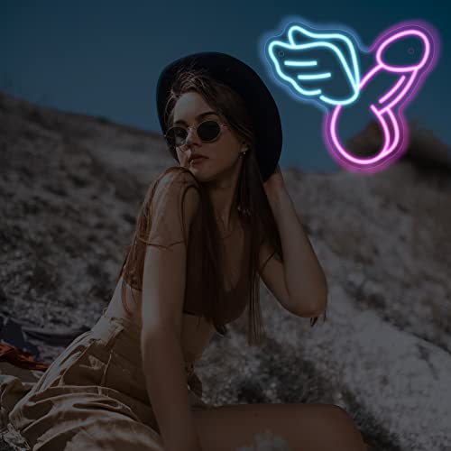 Image of Angel Winged Radish Neon Sign for Wall Decor Radish with Angel Wings Led Neon Light for Quirky Room Man Cave Bar Store Home Party Art Decor Gifts, Dimmable & USB Powered, 12.6 inch x 11 inch