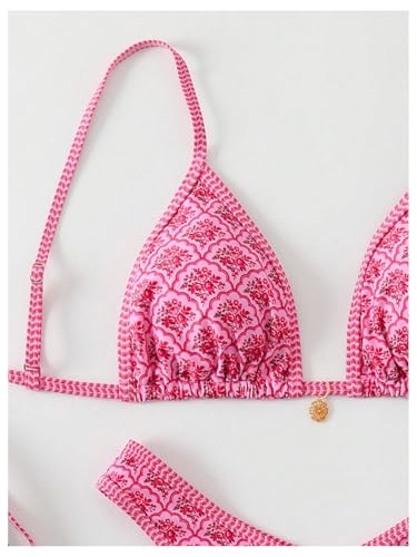 MakeMeChic Women's Bikini Sets Floral Print Spaghetti Strap High Cut Swimsuit Beachwear3