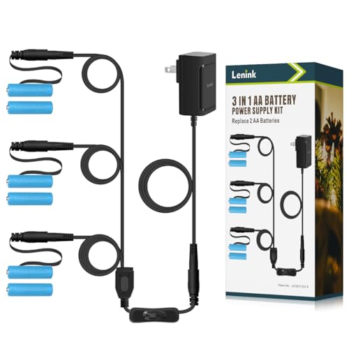 Lenink 1 to 3 AC Power Supply Adapter Kit with On/Off Switch, Battery Replacement for AA Battery (Black)