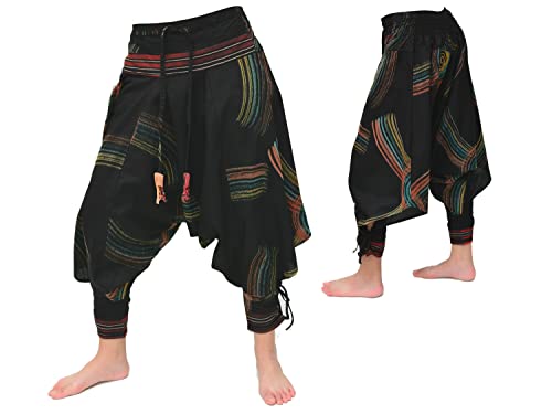 Siamrose Samurai Harem Pants Men Women Yoga Ninja Pants Handmade From Cotton (Black Hand Painted) #TOP1