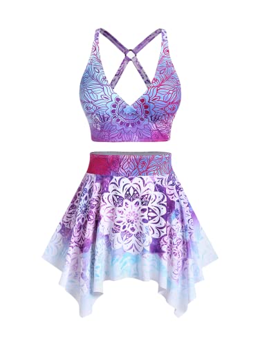 La mejor comparación de Traje gala mujer los diez mejores. 33 ROSE GAL Rosegal - Traje de baño tankini con falda de tres piezas, talla grande, Púrpura, 1 X