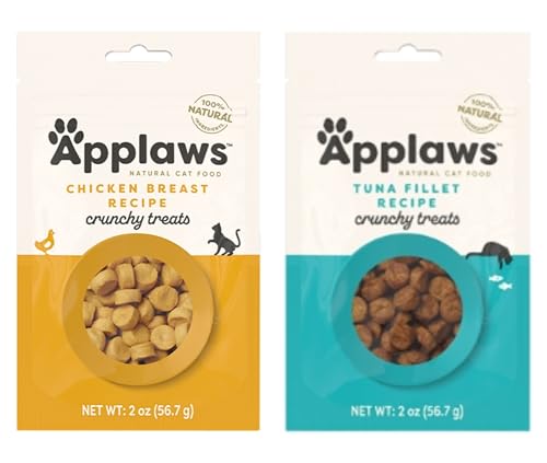 Applaws Natural Grain-Free Crunchy Cat Treats in 2 Flavor Bundle: 1 Tuna Fillet Recipe and 1 Chicken Breast (2 Bags Total, 2 Oz Each)