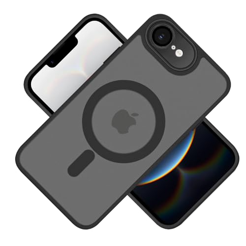 明誠 iPhone 16e スマホケース カメラ保護フィルム 一体型 ソフトフレーム マグネット搭載 MagSafe対応 衝撃吸収(iPhone 16e 用 カバー、ブラック)