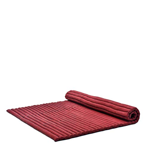 Image of Leewadee - Foldable Floor Mattress - Japanese Roll Up Futon -Trifold Tatami Mat- Guest Floor Bed - Camping Mattress - Thai Massage Mat, Kapok Filled, 75 x 57 inches, Red