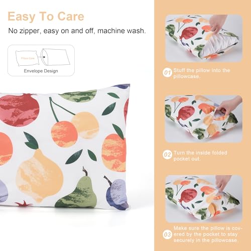 Image of TILLYOU Toddler Pillowcases 13 x 18 Travel Pillow Case 2 Pack, Kids Pillowcases Machine Washable with Envelope Closure, Fruit Shadow & Orangish