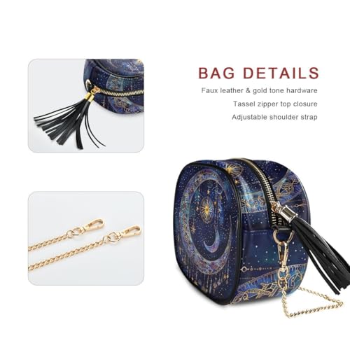 Image of ALAZA Women's Astrology Mystical Bohemian Moon Stars Boho PU Leather Crossbody Bag Shoulder Purse with Tassel