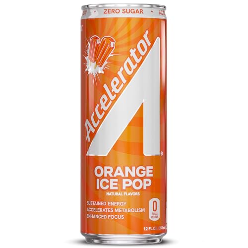 Image of Accelerator Active Energy Drink, Orange Ice Pop 12oz can (12 pack) | Zero Sugar, Sustained Energy from 100% Natural Caffeine (200mg from Green Coffee Bean & Green Tea extract)