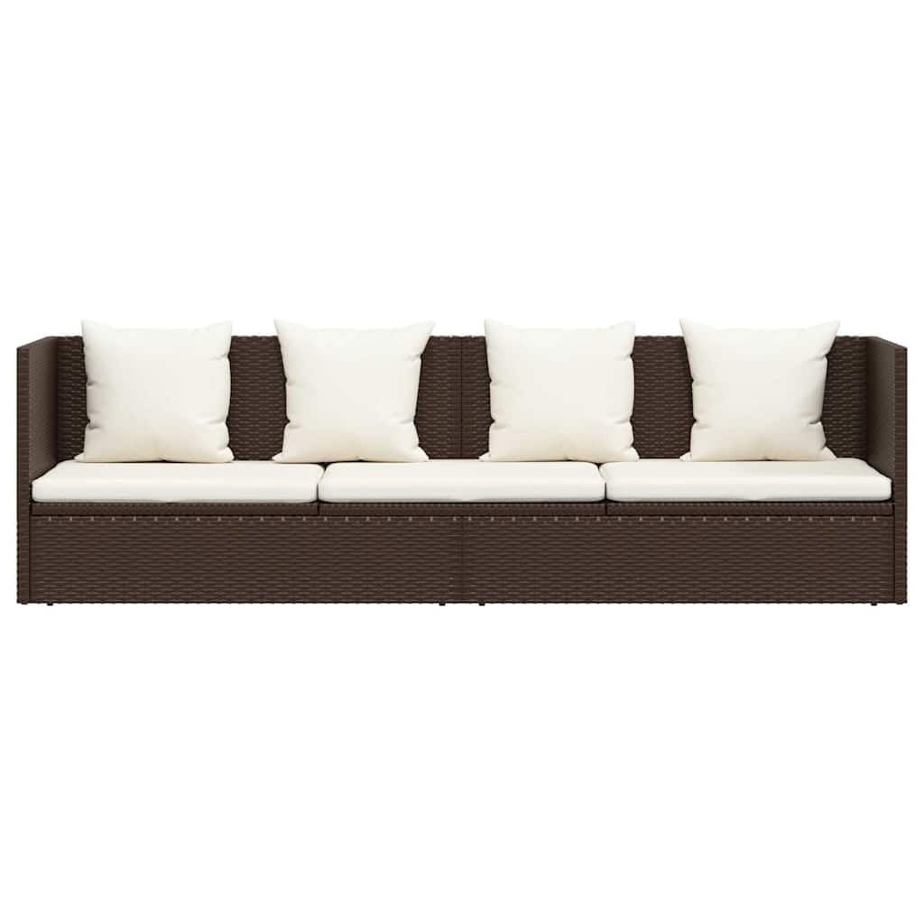 Sofa ogrodowa z polirattanu, brązowy, z poduszką, regulowany, 7-krotny, wyściełany, odporny na warunki atmosferyczne, 200 x 60 x 58 cm, idealny na taras, balkon, do wypoczynku z nakładką i