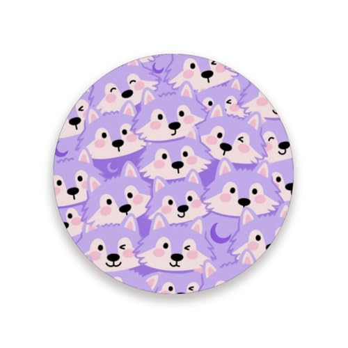 Juego de posavasos redondos de cerámica con diseño de zorro morado con soporte absorbente, decoración decorativa estética con respaldo de corcho