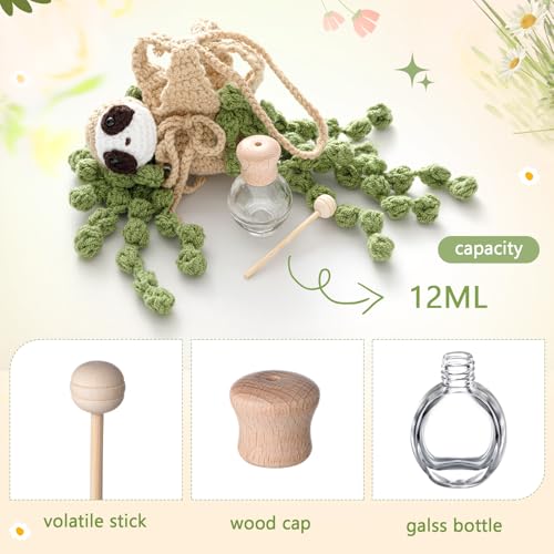 Image of DaisyInner Cute Crochet Plant Car Freshener 12ml Empty Refillable Diffuser Bottle with Plants Hanging Accessories for Ornaments Charms Rearview Mirror Home Office Decor Women Gifts(Sloth)