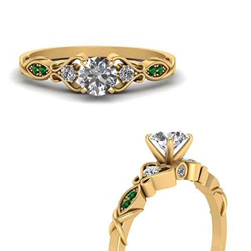 Image of Choose Your Gemstone Victorian Style Round Engagement Ring Yellow Gold Plated Round Shape Vintage Engagement Rings Matching Jewelry Wedding Jewelry Easy to Wear Gifts US Size 4 to 12