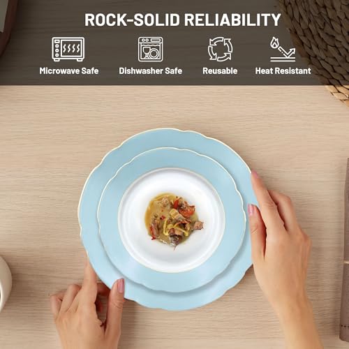 Gusto-Buono-Porcelain-12-Piece-Dinner-Set-6-Salad-Plates-75-6-Dinner-Plates-105-Light-Blue-Golden-Finish-Dinnerware-Italy-Design-Ideal-for-All-Occasions-Gift Gusto Buono Porcelain 12 Piece Dinner Set 6 Salad Plates 75 6 Dinner Plates 105 Light Blue Golden Finish Dinnerware Italy Design Ideal for All Occasions Gift