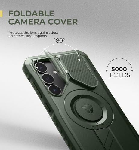 Image of Dexnor for Samsung Galaxy S25 Plus Case with Camera Cover & Adjustable Kickstand & Built-in Screen Protector, Magnetic Rugged Shockproof Bumper Cases Heavy-Duty Protective Cover (2025),Army Green