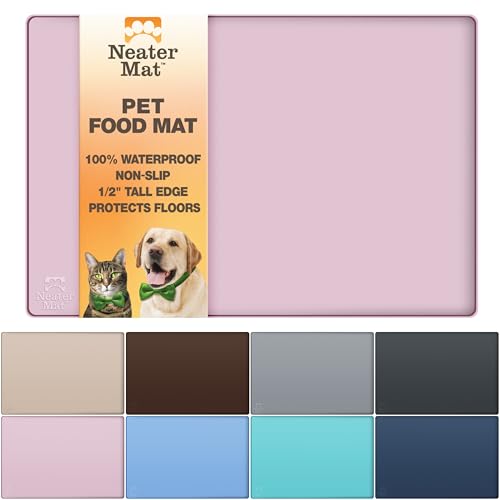 Image of Neater Pet Brands Neater Mat Pet Mats for Food and Water, Cat & Dog Bowl Mat Waterproof Silicone, Feeding Tray, Dog Food Mats for Floors, Placemat w /Raised Edge for Under Bowls, 24 inch x 16 inch, Light Pink