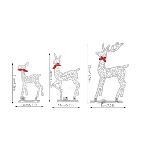 Syrisora ​​3 Pçs Iluminado Decoração de Natal Cervos Casa Luz Branca Quente Ferro Led Rena Família C