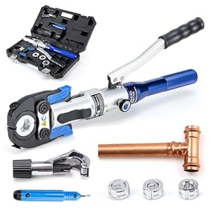 IBOSAD Copper Tube Fittings Hydraulic Pipe Crimping Tool with 1/2 inch,3/4 inch and 1 inch Jaw Copper Pipe Propress Crimpers Pressing Pliers,Suit for Narrow Space and Tee Fitting
