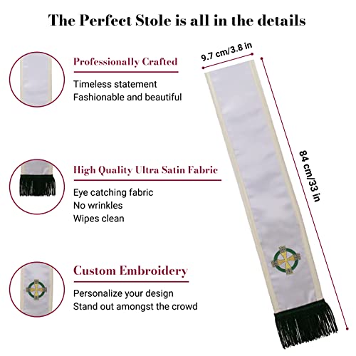 Deluxe Satin Clergy Stole with Embroidered Celtic Knot Cross2