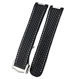 FUKUZL Cinturino in silicone di gomma da 20 mm, adatto per Omega Moon Watch Speedmaster AT150 Seamaster 300, fibbia in acciaio, bracciale, cinturino in oro rosa, Black Buckle, Acetato, Non pietra