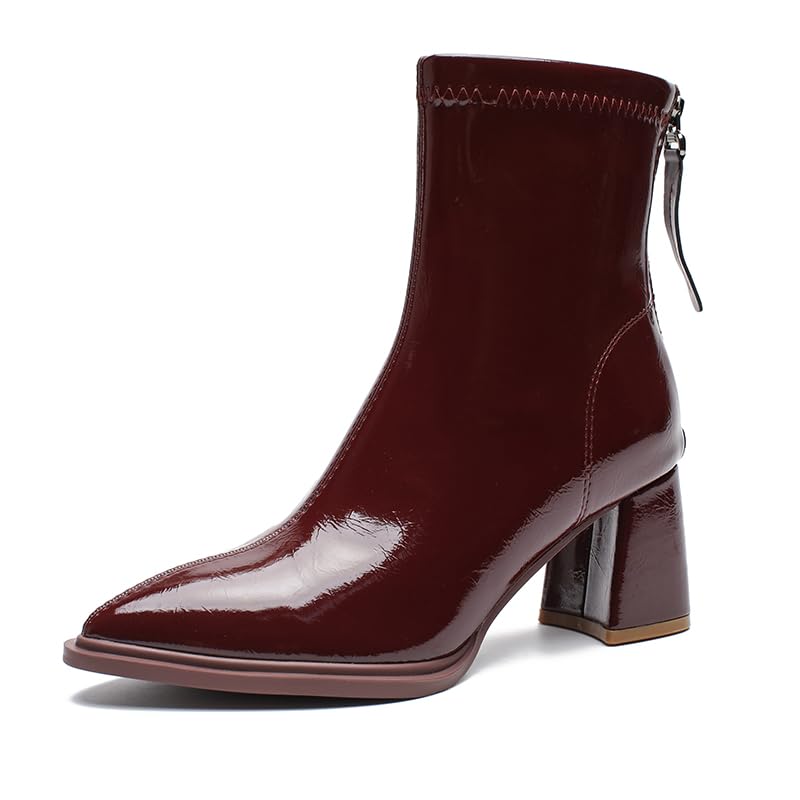 Pointed Toe Little Ankle Boots Spring Autumn Boots 2025 French Premium Chunky Heel Pumps 788-1 Brown Adult Womens