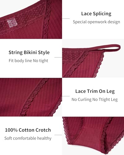 Image of LEVAO Cotton Underwear for Women, Lace Cut Out String Bikini Panties S-3XL