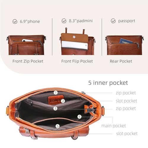 Image of Iswee Soft Leather Crossbody Bags for Women Shoulder Handbags Multi Pockets