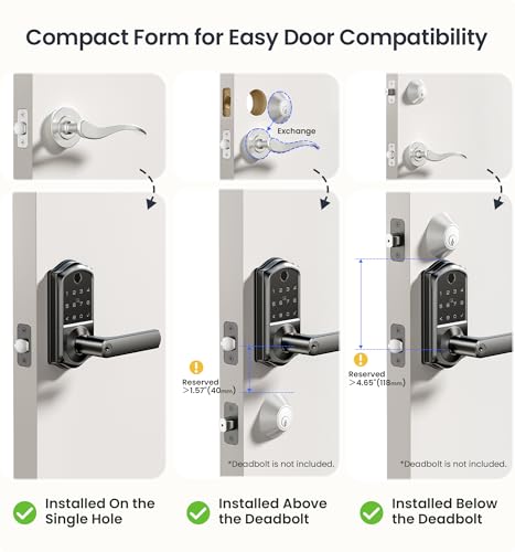 Veise VE019 Fingerprint Smart Lever Lock - APP Control, Keypad Door Lock with Handle, Keyless Entry for Front Door and Bedroom, Electronic Digital Knob, Remote Grant, IP55 Weatherproof, Matte Black thumbnail 8
