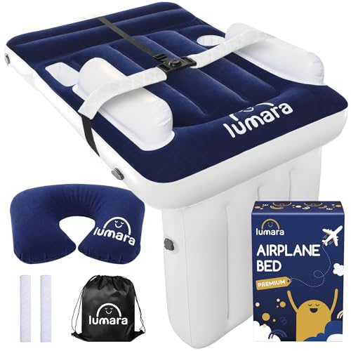 LUMARA - LUMARA Toddler Airplane Bed - Inflatable Airplane Bed for Toddlers, Plane Baby Seat Extender for Kids - Blow Up Air Mattress for Child Flight Sleep with Safety Belt, Innovative Valves, No Pump Needed