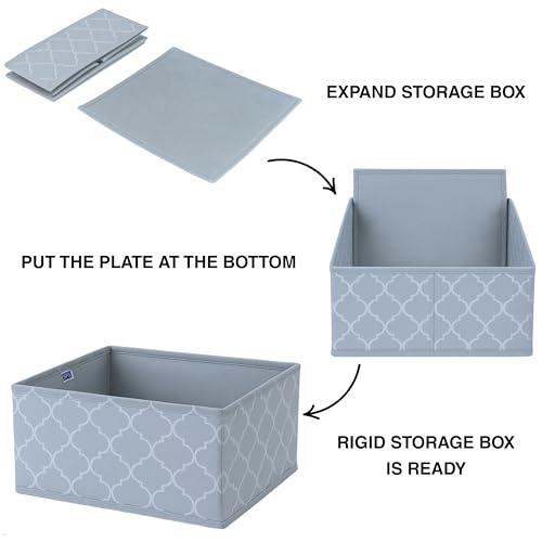 Image of Skrill 12-Piece Foldable Cloth Storage Box Set | Cube Baskets, Bins & Dividers for Closet & Dresser Drawer Organization | Storage for Shirts, Pants, Underwear, Bras, Socks & More (Quatrefoil Grey)