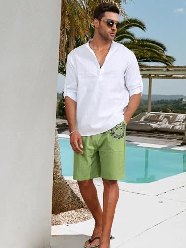 Litthing Pantaloncini da Uomo in Lino Estivi Pantaloni Corti Spiaggia Leggeri e Ariosi in Cotone Pantaloncine con Tasche e Coulisse