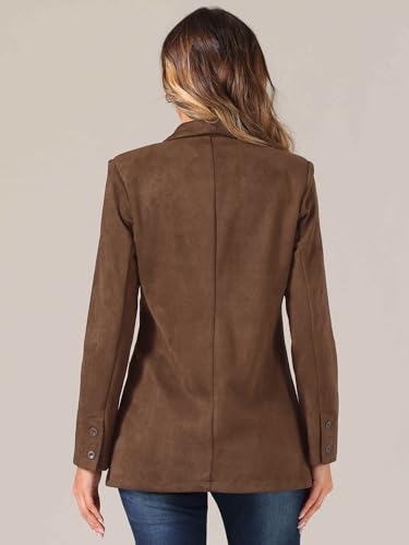 Allegra K Faux Suede Blazer for Women's Lapel Collar One Button Dressy Suit Jacket3