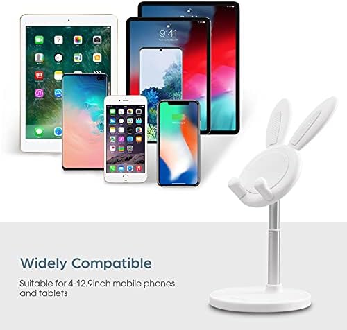 nediea Cute Bunny Phone Holder, Desktop Cell Phone Holder Stand, Height Angle Adjustable Phone Stand, Compatible with Most Mobile Phone or Tablet(4-10 Inch) (White)