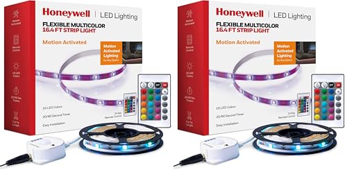 Image of Honeywell 16.4ft Indoor LED Strip Light - Color Changing RGB, Motion Activated with Remote Control - for Bedroom, Kitchen, Dorm, Game Room, Cabinets, Etc - Wall Plug 12 Volt No Battery (Pack of 2)