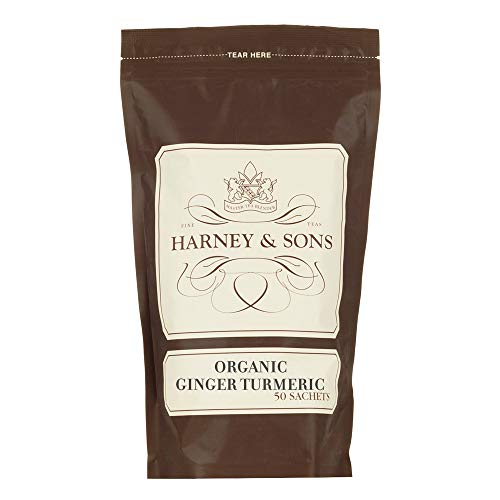 Harney & Sons Organic Ginger Turmeric | Bag of 50 Sachets w/ Organic Apple, Organic Ginger, Organic Lemongrass, and Organic Hibiscus