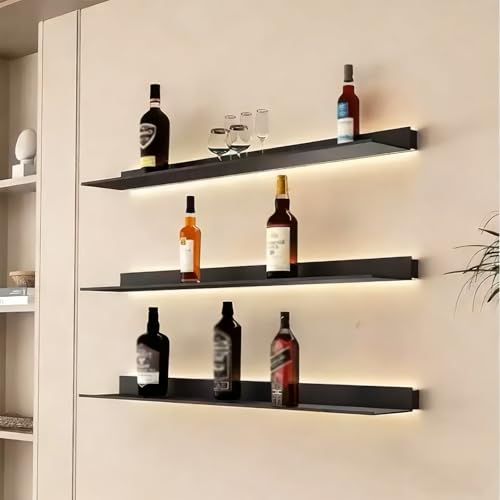 Étagères murales flottantes lumineuses LED noir pour déco intérieure